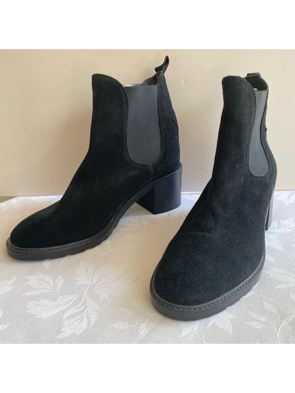 Barbara Barbieri Black Suede Block Heel Chelsea Boots Size 37 Made in Italy